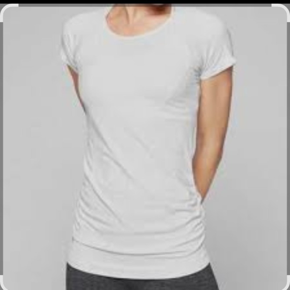 Athleta White Ruched Short Sleeve Athletic Training Top XL White Crew Neck